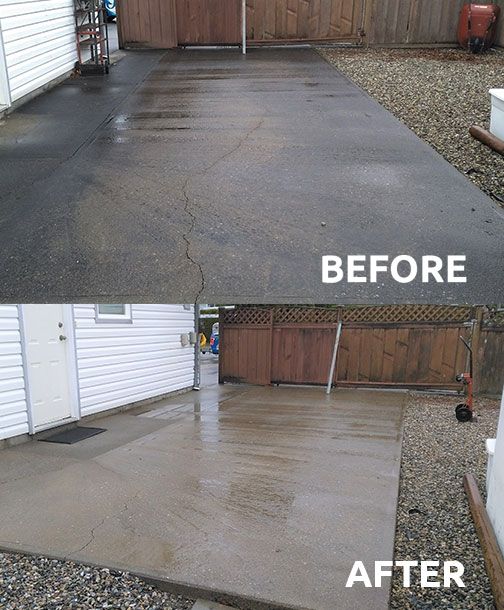Before and After Soft Wash Concrete Patio Cleaning