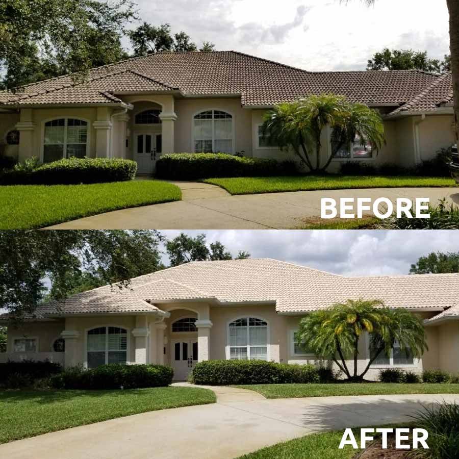 Before and After Roof Cleaning with Soft Pressure Washing